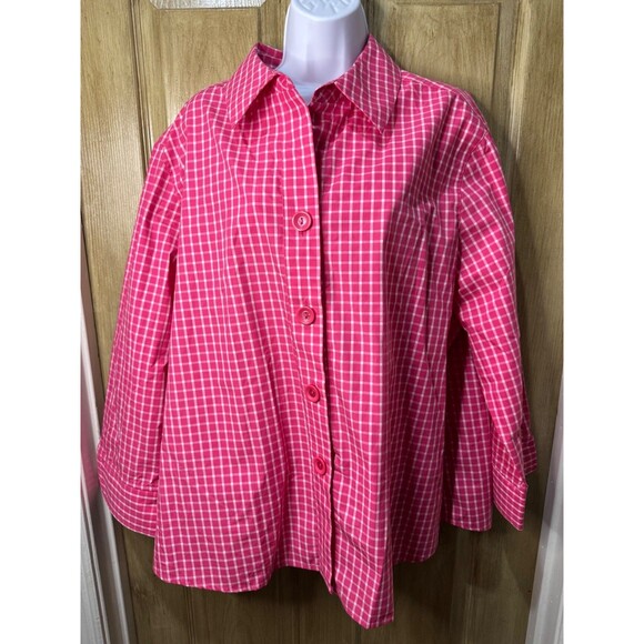 Foxcroft | Pink Checkered Wrinkle Free Shaped Fit Button Front Shirt Size 22W - Picture 1 of 8